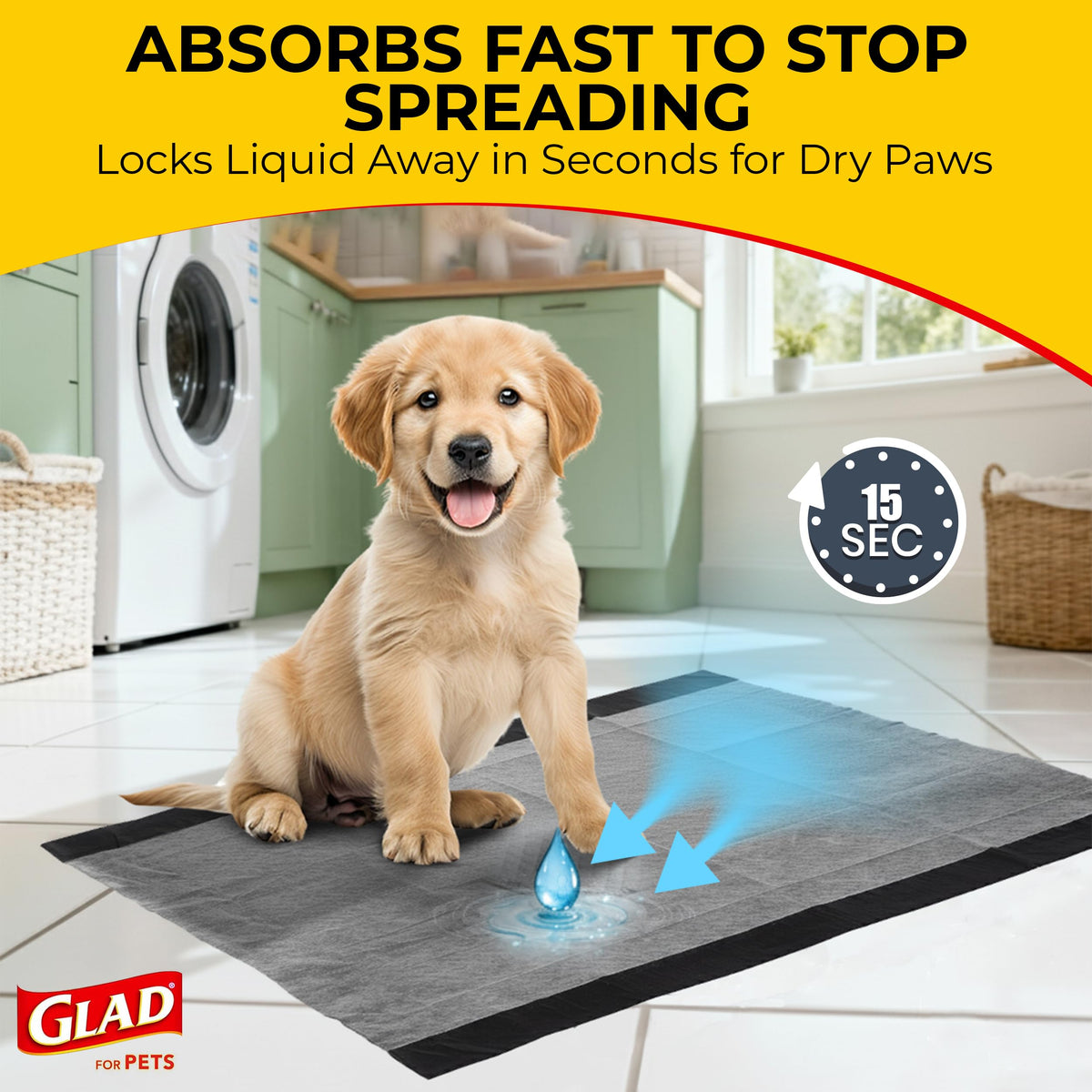 Glad for Pets, Activated Carbon, Large Puppy Pads, Dog Pee Pads, 150 Count