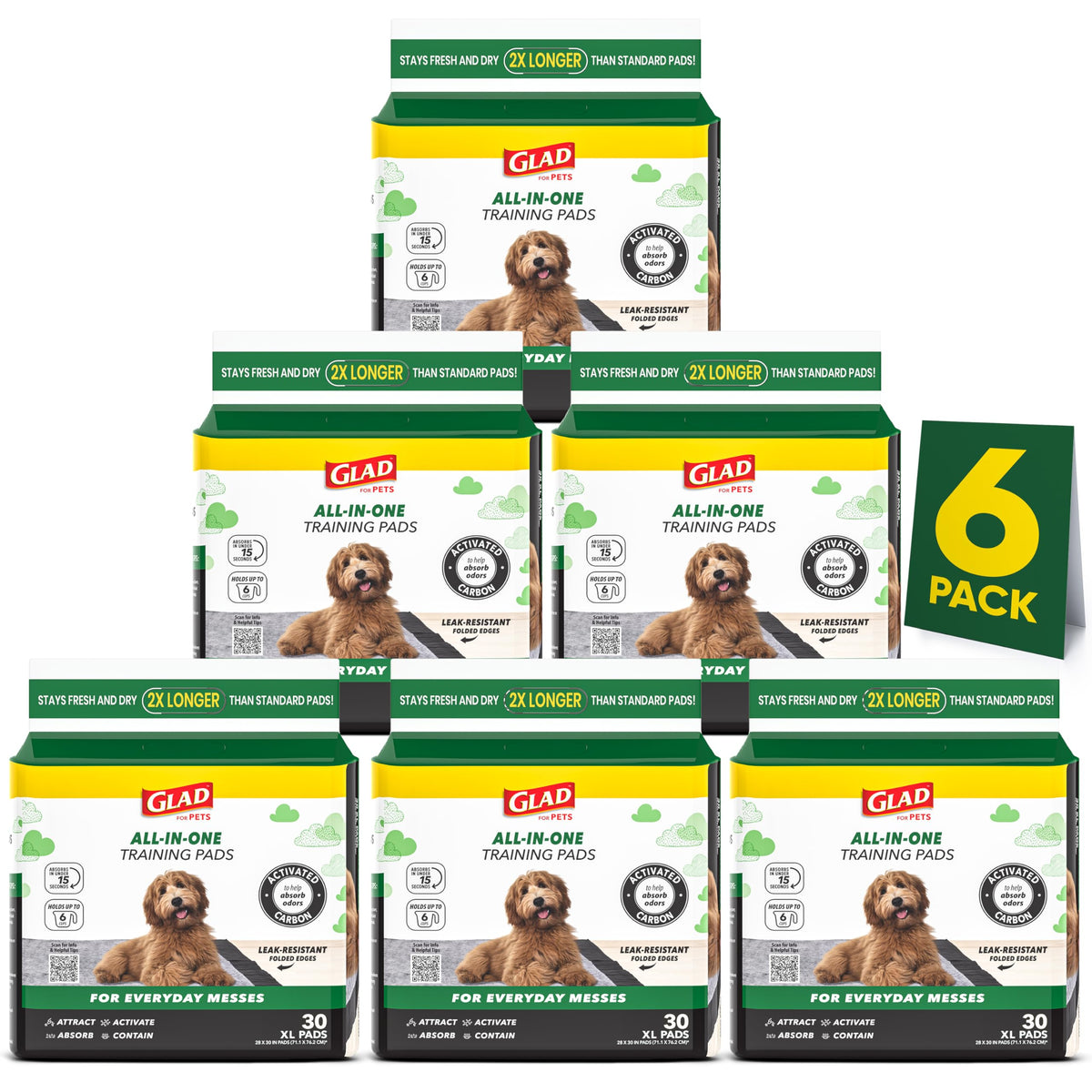Glad for Pets, Activated Carbon, Large Puppy Pads, Dog Pee Pads, 150 Count
