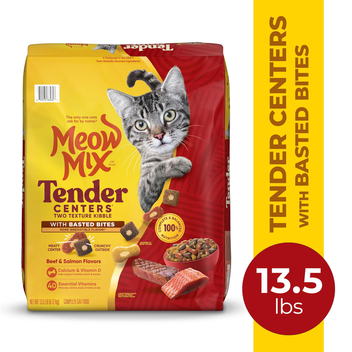 Meow Mix Tender Centers, Dry Cat Food, Salmon & Turkey Flavors, 4 Bags