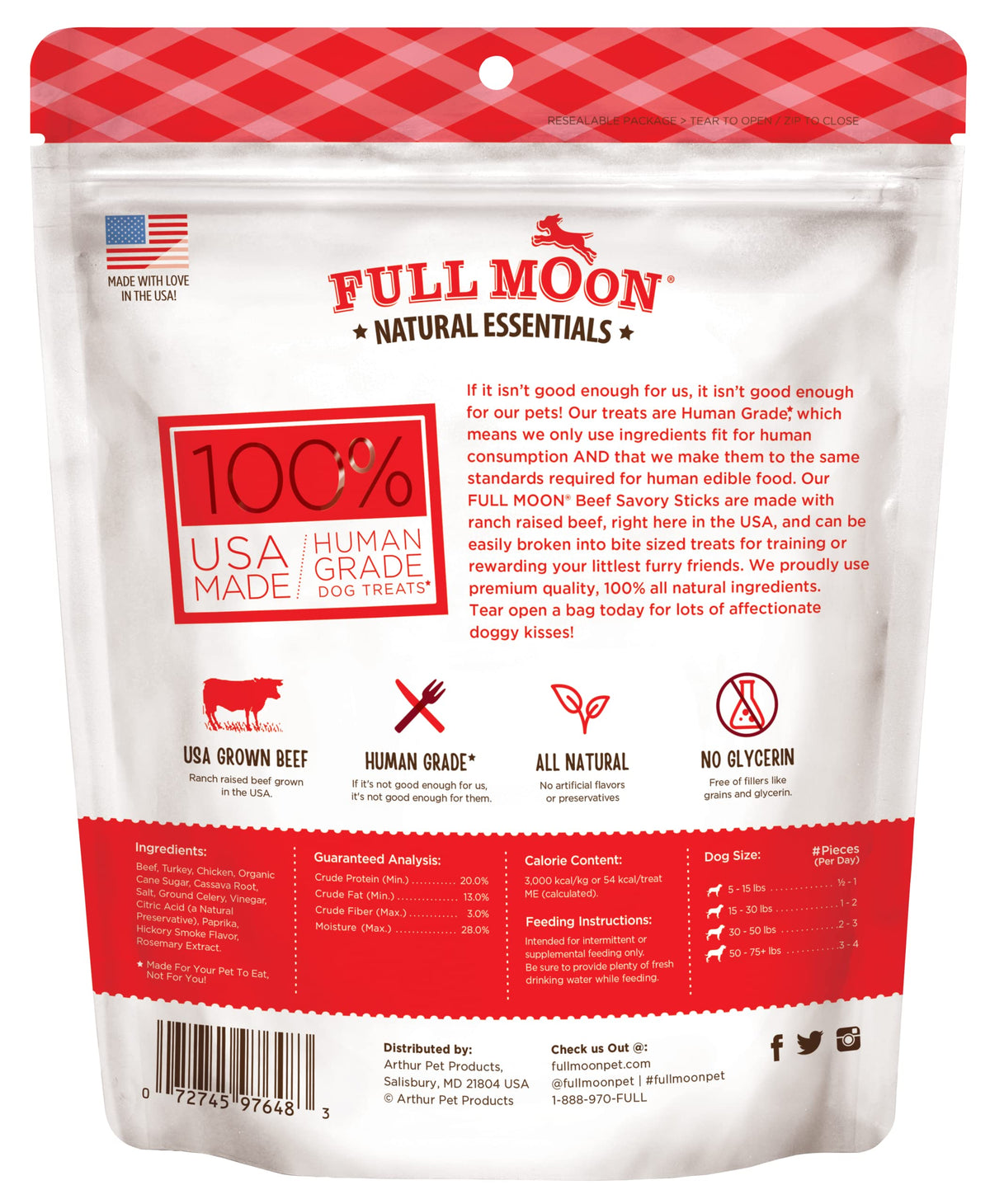 Full Moon All Natural Human Grade Dog Treats, Essential Beef Savory Sticks, 22 Ounce, 1.375 Pound (Pack of 1)