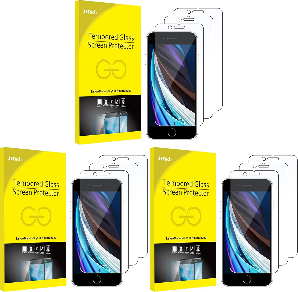 JETech Screen Protector for iPhone SE 3/2 (2022/2020), 3-Pack