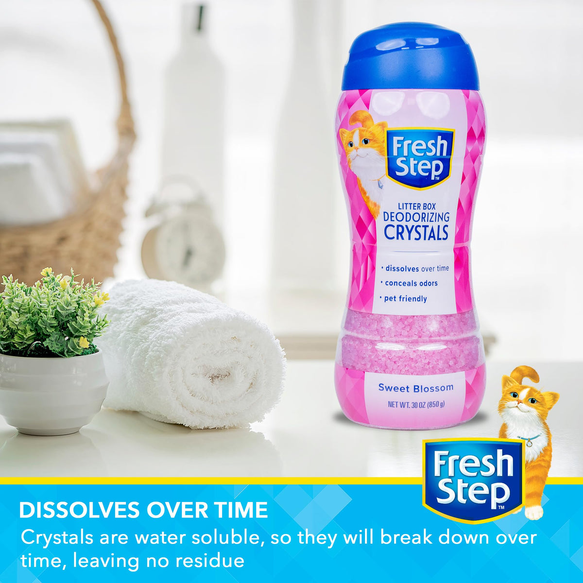 Fresh Step - Cat Litter Deodorizer, Litter Box Crystals, Fresh Scent, 15 oz