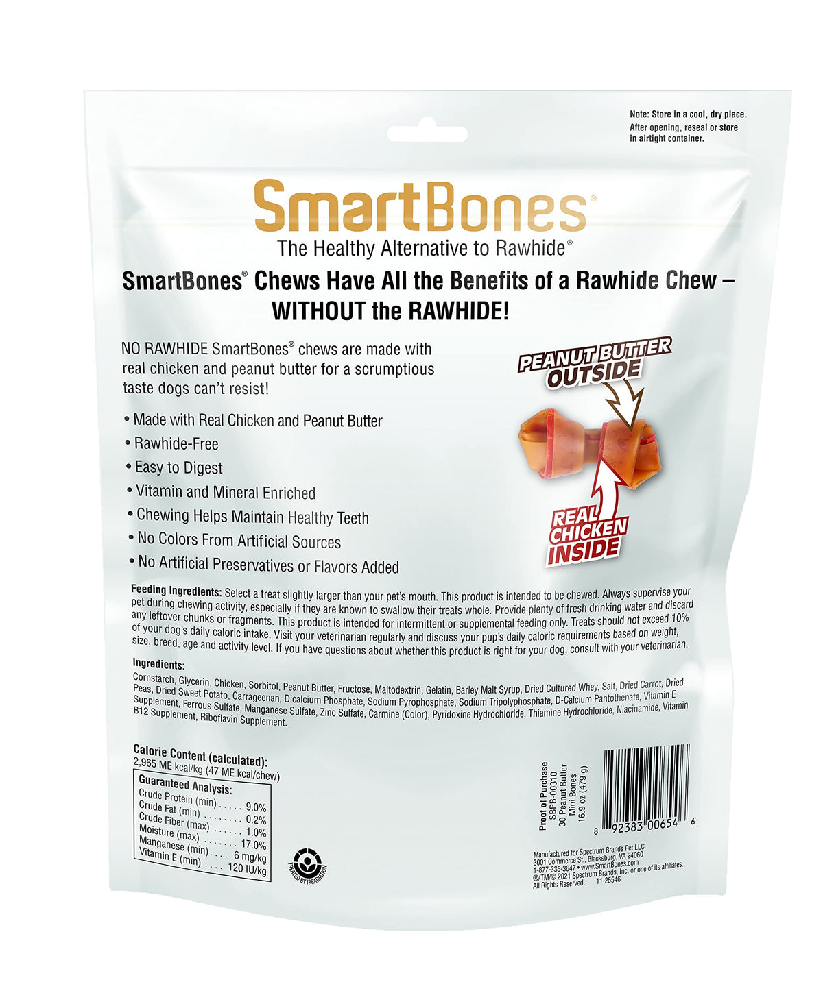 SmartBones Mini Bones Rawhide-Free Dog Treat, Real Peanut Butter, 24 Count