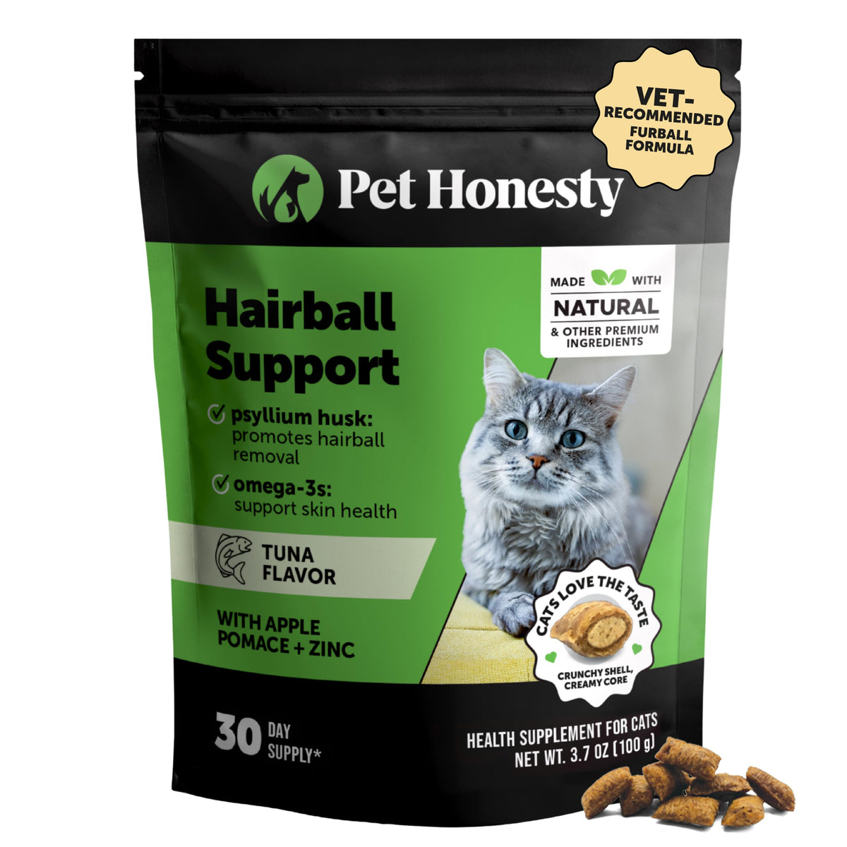 Pet Honesty Vet Backed Hairball Remedy Lickable Puree, Salmon, 20 Ct
