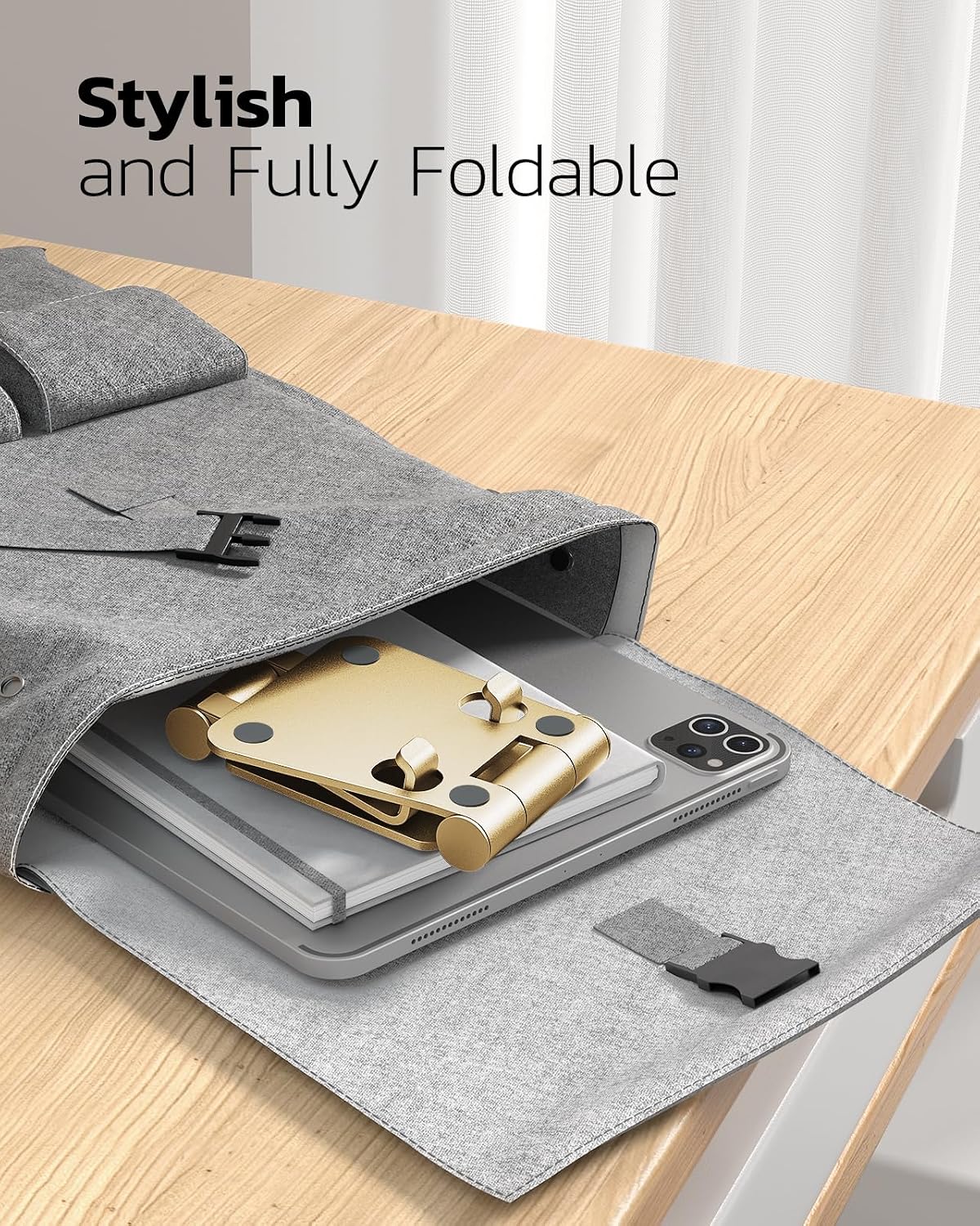 Nulaxy Full Aluminum Dual Folding Cell Phone Stand for Desk, Black