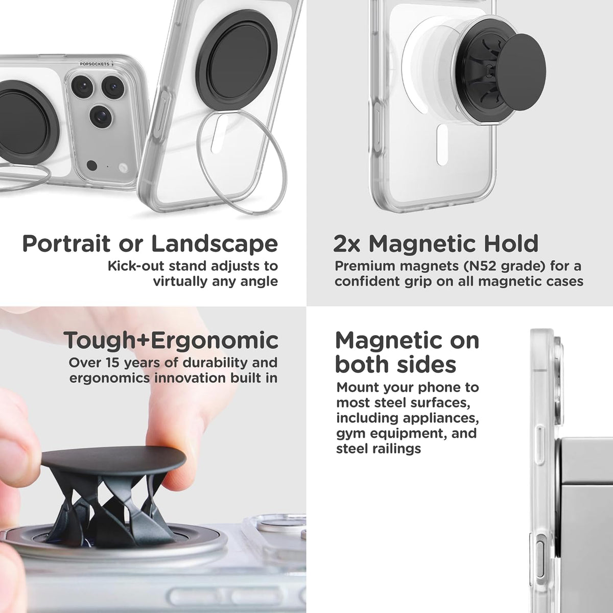 PopSockets Low-Pro Grip for MagSafe, Thin Profile- Black