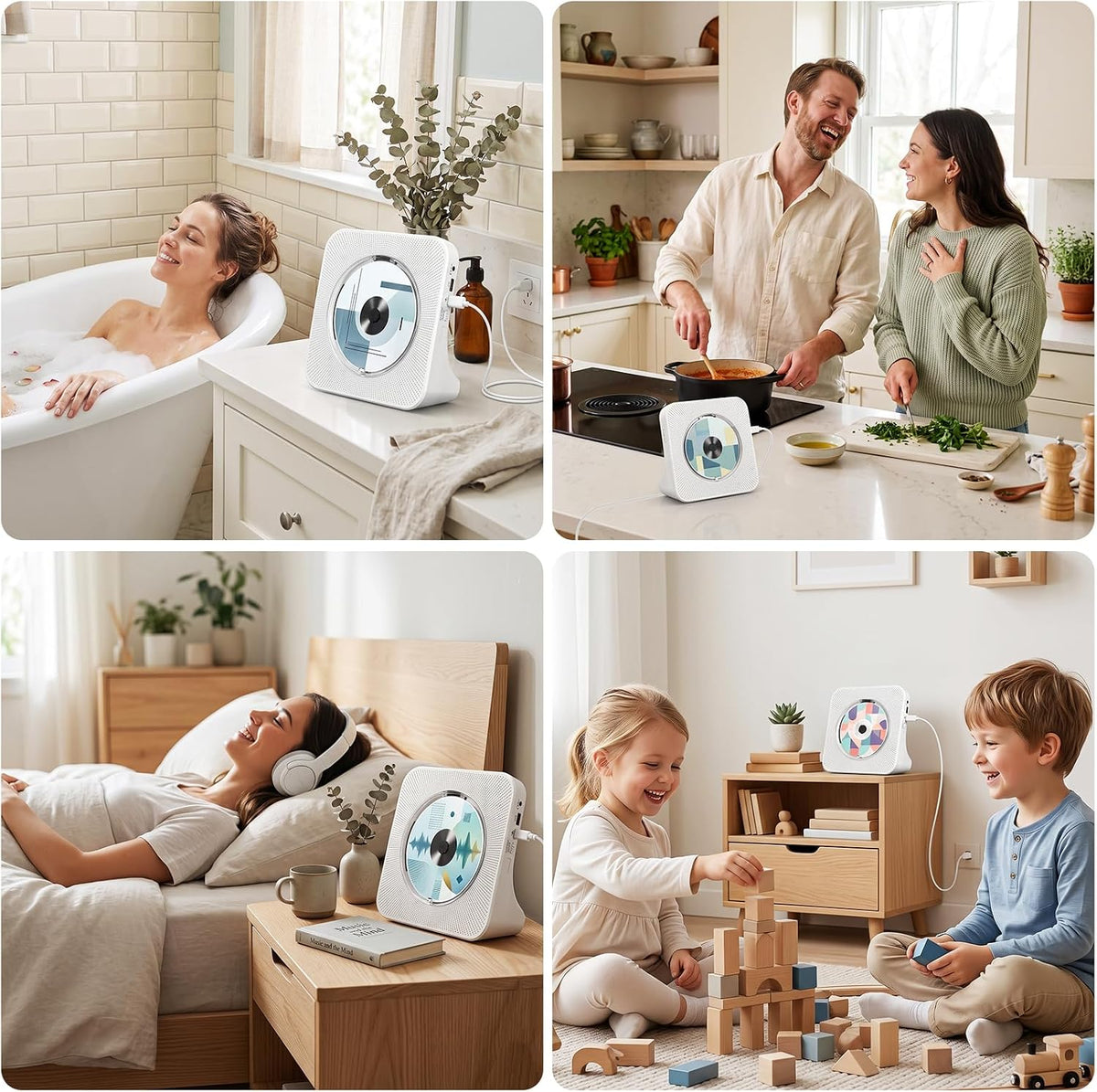 Portable CD Player with Bluetooth, Gueray Desktop CD Players for Home, Bulit-in Double HiFi Speakers, AUX&Headphone Jack, FM Radio Boombox with Remote Control, USB Port,LCD Display (White)