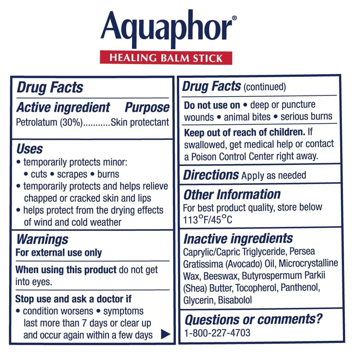 Aquaphor Healing Balm Stick, Skin Protectant, 0.65 OZ