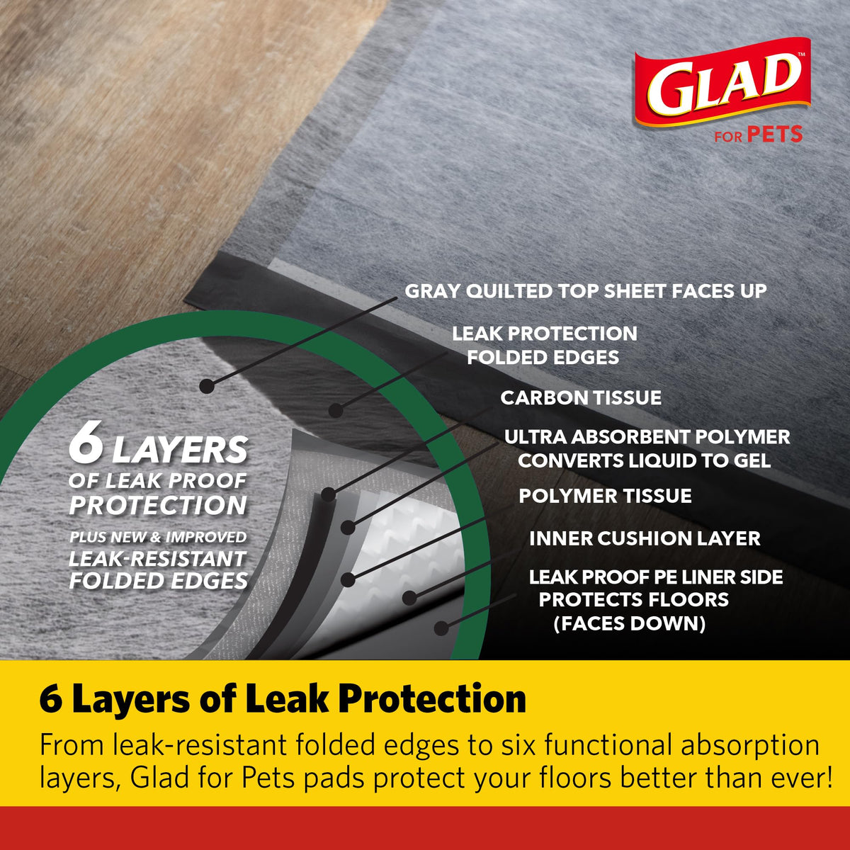 Glad for Pets, Activated Carbon, Large Puppy Pads, Dog Pee Pads, 150 Count