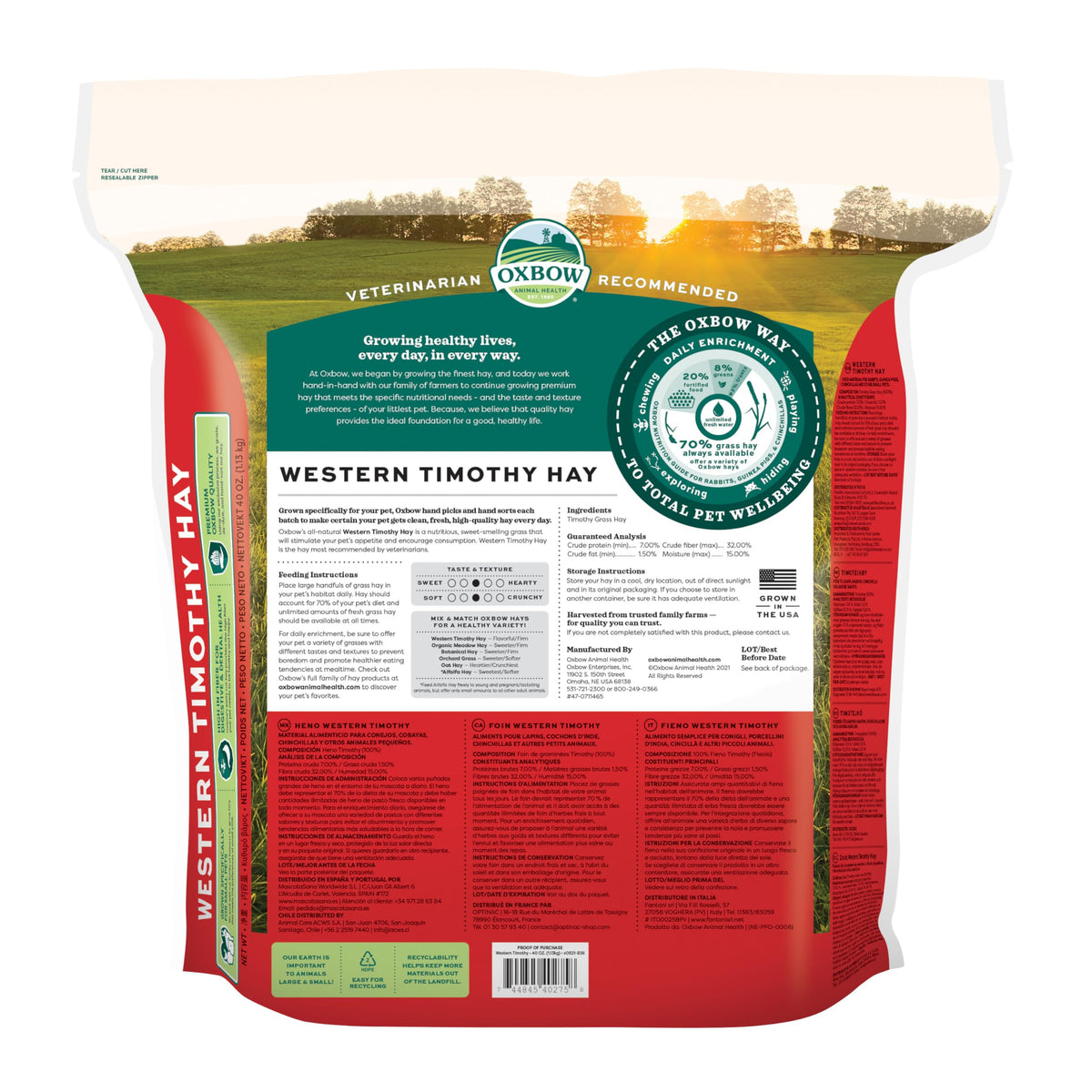 Oxbow Western Timothy Hay, Rabbit & Guinea Pig Hay, High Fiber, USA, 90 oz