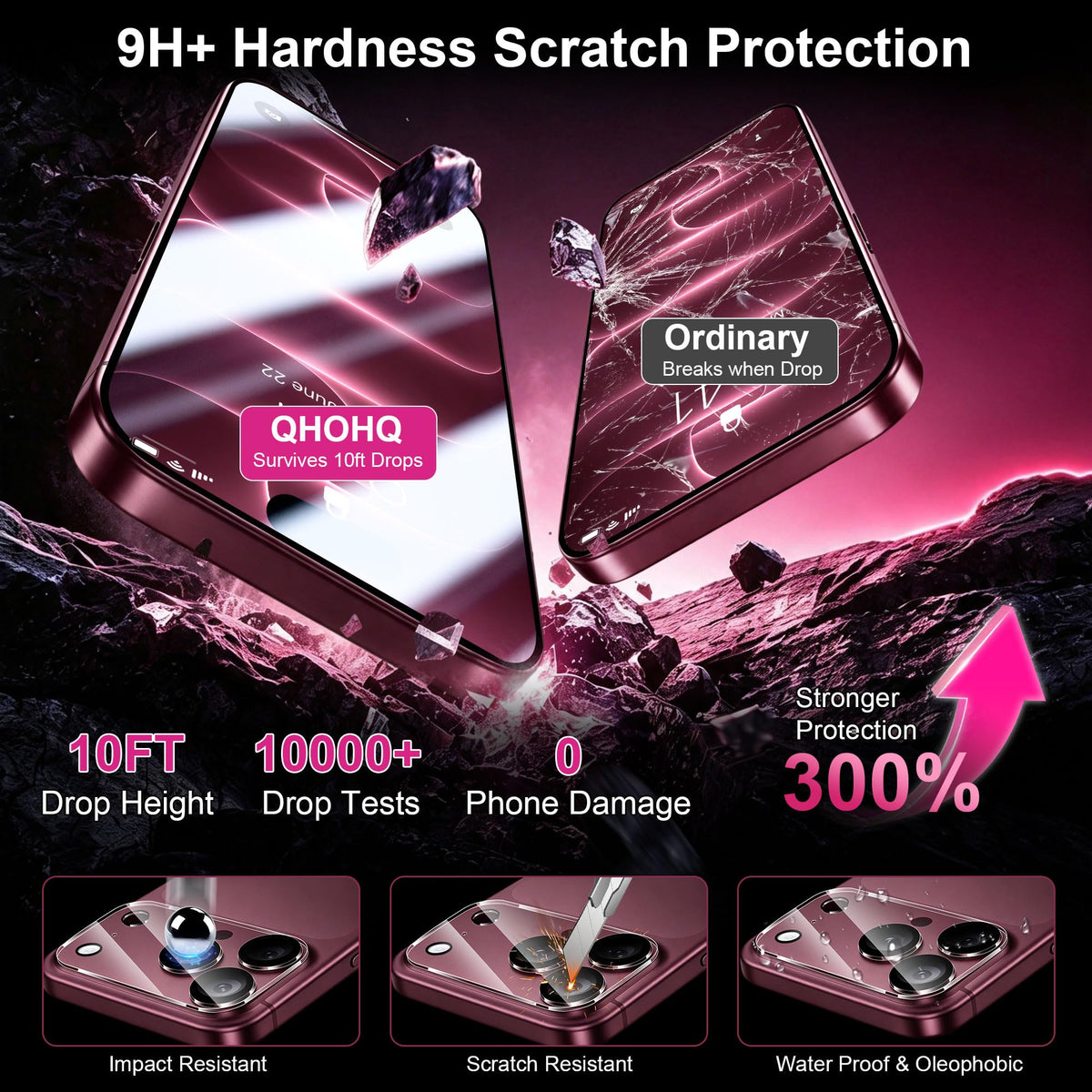 QHOHQ 3 Pack Screen Protector for iPhone 13 Pro 6.1 Inch with 3 Pack Tempered Glass Camera Lens Protector, Ultra HD, 9H Hardness, Scratch Resistant - Case Friendly [Not fit iPhone 13 Pro Max 6.7"]