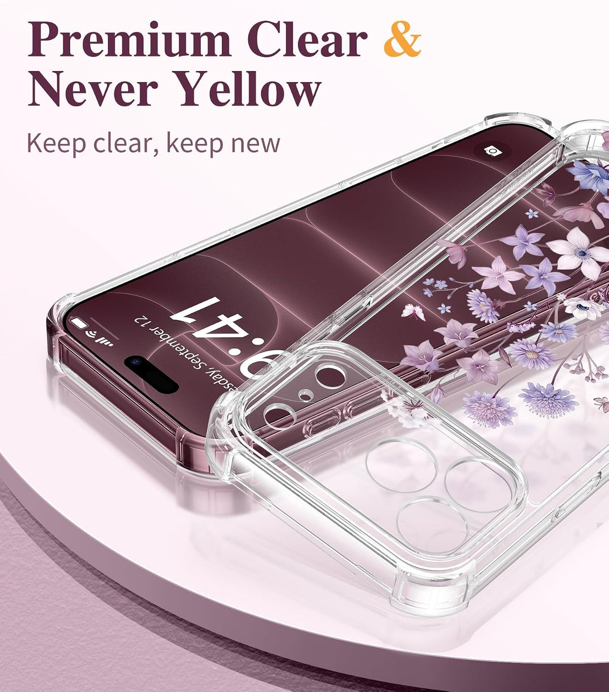 GVIEWIN for iPhone 17 Case Floral Clear Slim Women
