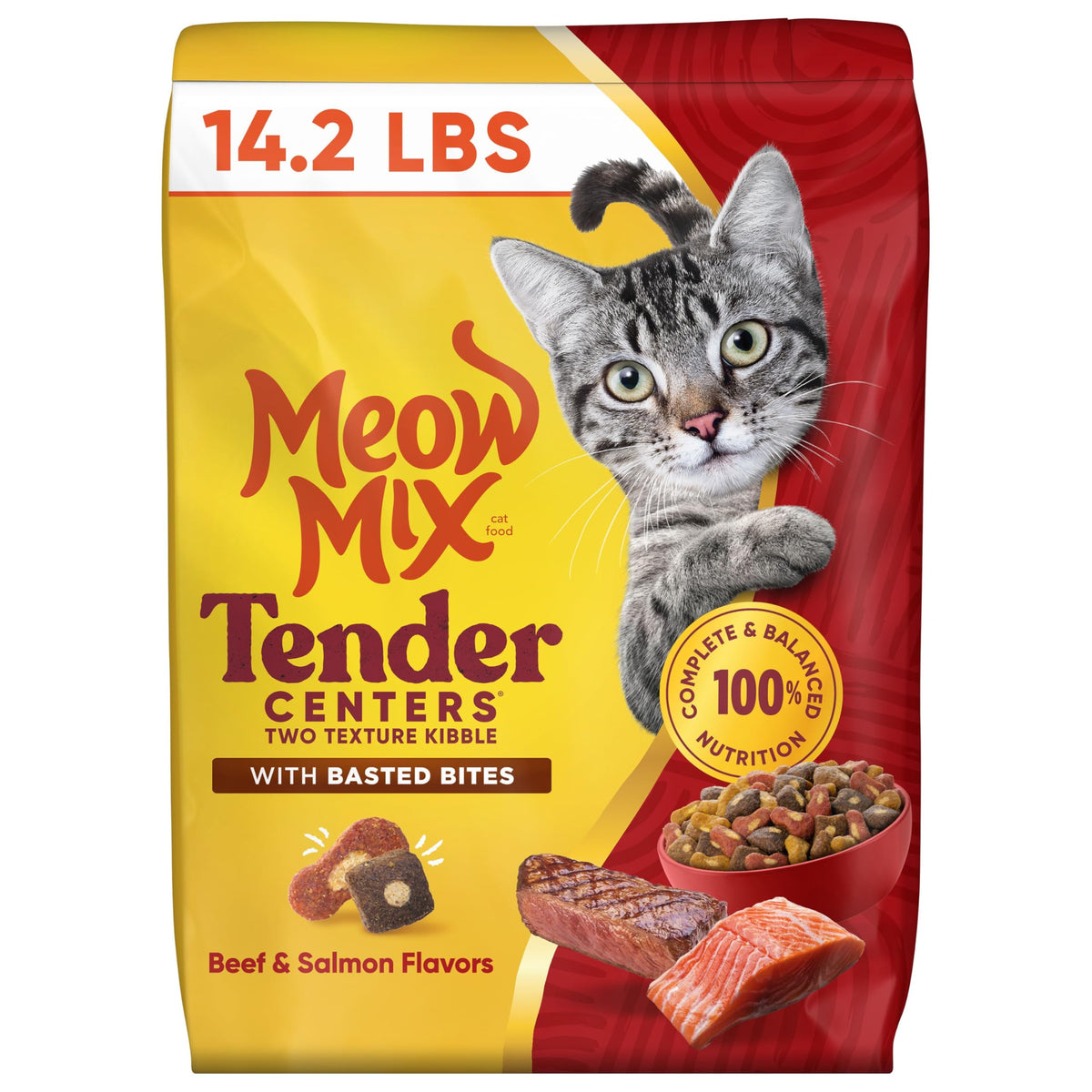 Meow Mix Tender Centers, Dry Cat Food, Salmon & Turkey Flavors, 4 Bags