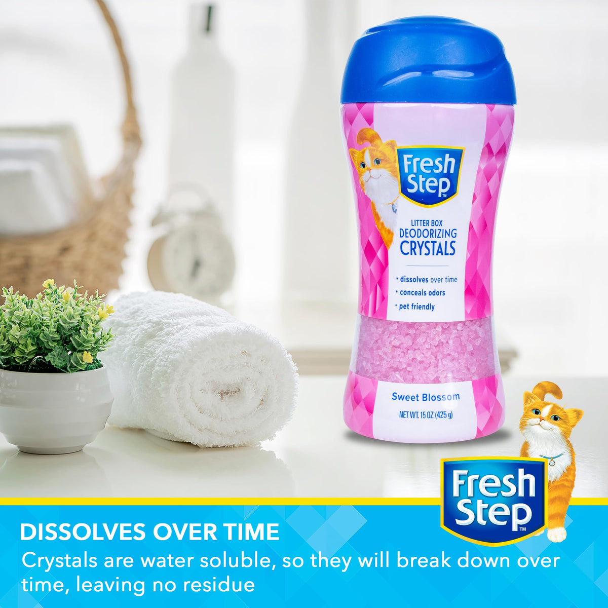 Fresh Step - Cat Litter Deodorizer, Litter Box Crystals, Fresh Scent, 15 oz