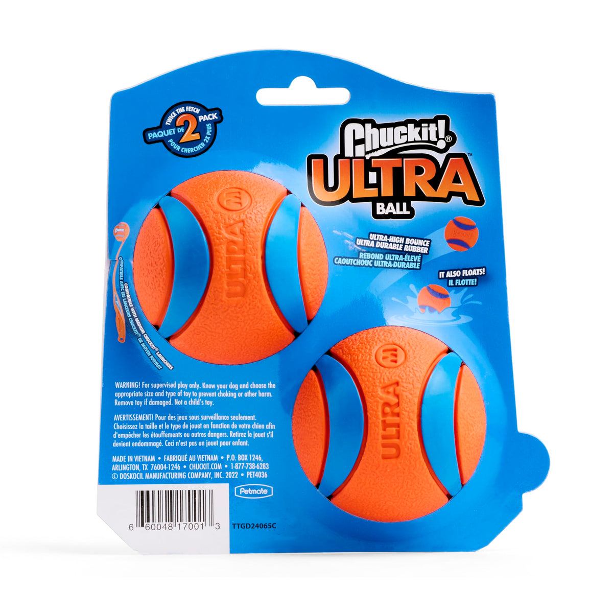 Chuckit! Ultra Squeaker Balls for Dogs, Floating Water Pet Toys, Durable Rubber Pet Toy, Bouncy Squeaky Fetch Balls for Dogs, Medium (2.5") 2 Count (Pack of 12)