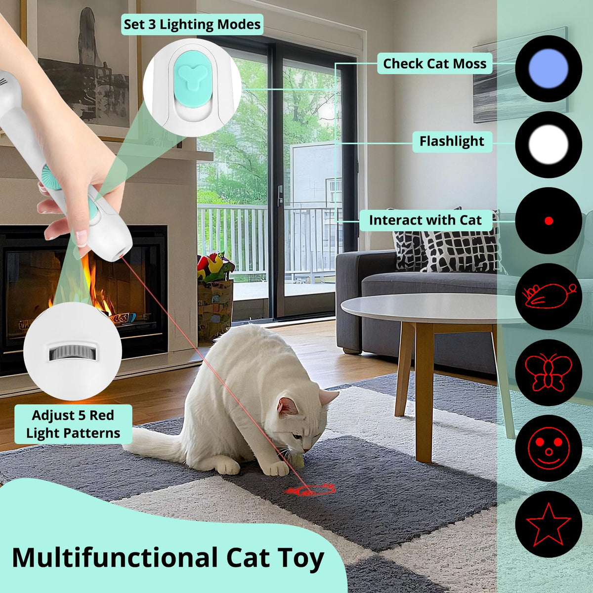 TBTeek Cat Toys, Rechargeable, 3 Light Modes & 5 Fun Patterns