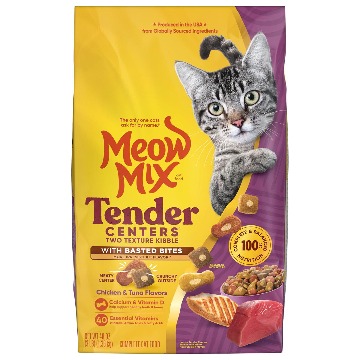 Meow Mix Tender Centers, Dry Cat Food, Salmon & Turkey Flavors, 4 Bags