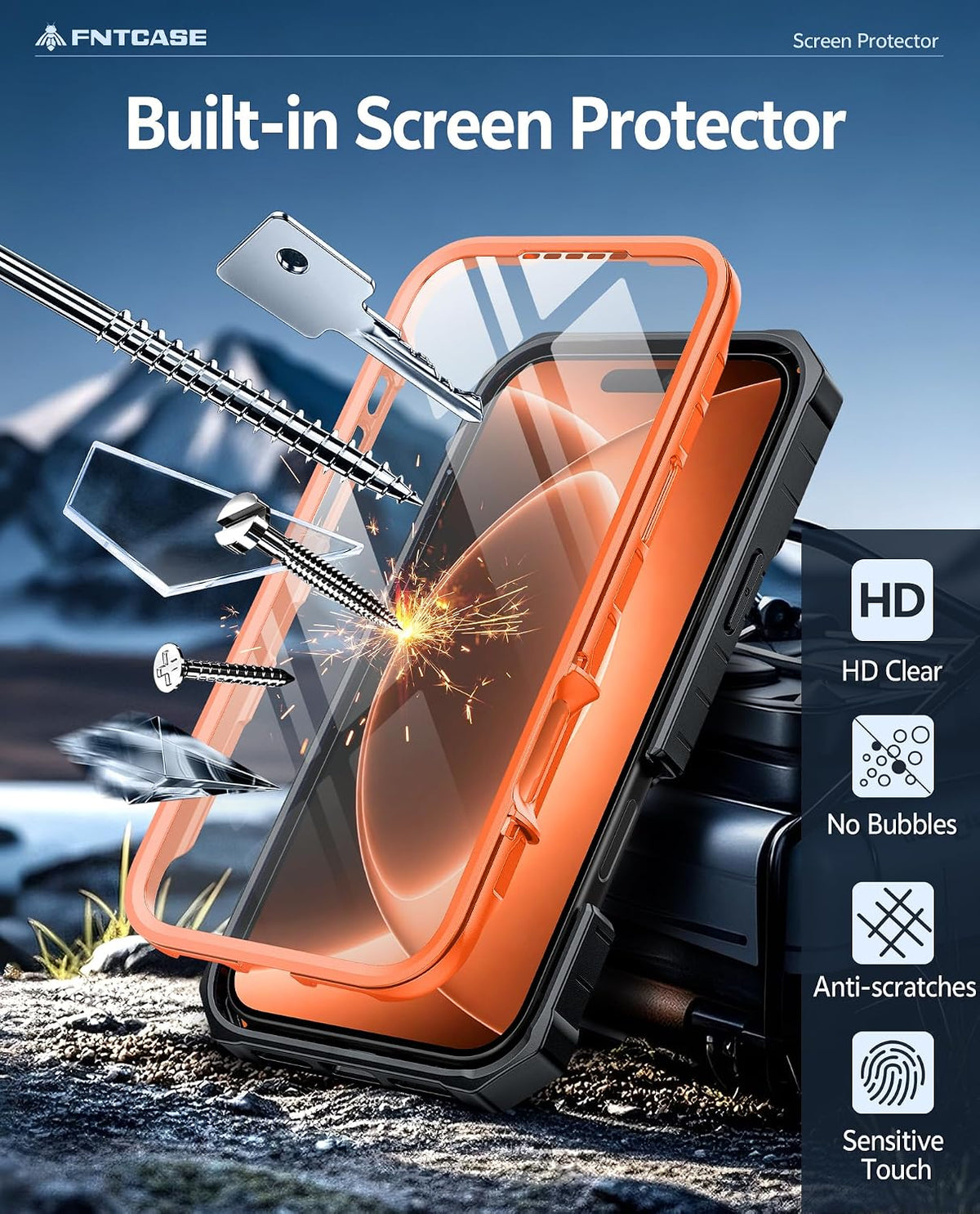 FNTCASE for iPhone 16 Case with Belt Clip and Built-in Screen Protector