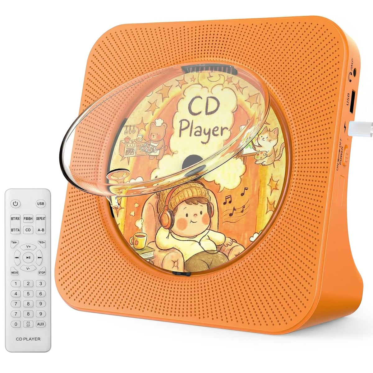 Portable CD Player with Bluetooth, Gueray Desktop CD Players for Home, Bulit-in Double HiFi Speakers, AUX&Headphone Jack, FM Radio Boombox with Remote Control, USB Port,LCD Display (White)