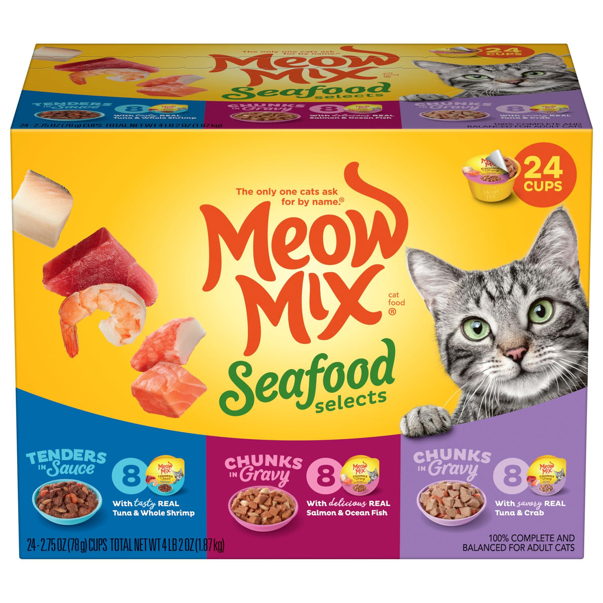 Meow Mix Seafood Favorites, Wet Food Variety Pack, 12 Cups