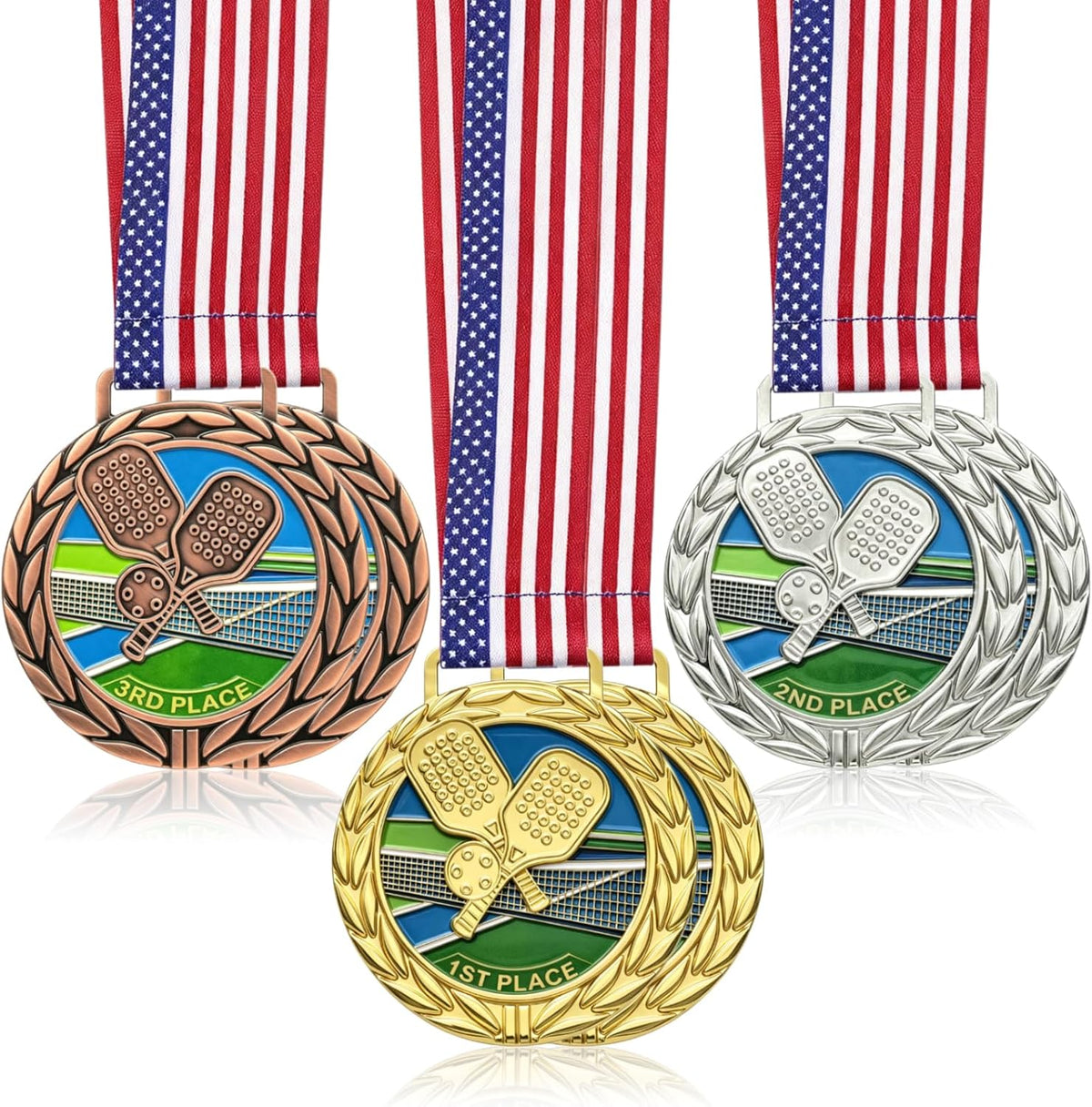 Donrime Pickleball Medals - 2.56 Inch 1st 2nd 3rd Place Award Medals with Ribbons Gold Silver Bronze Trophy for Kids Adults Award Prize Gift