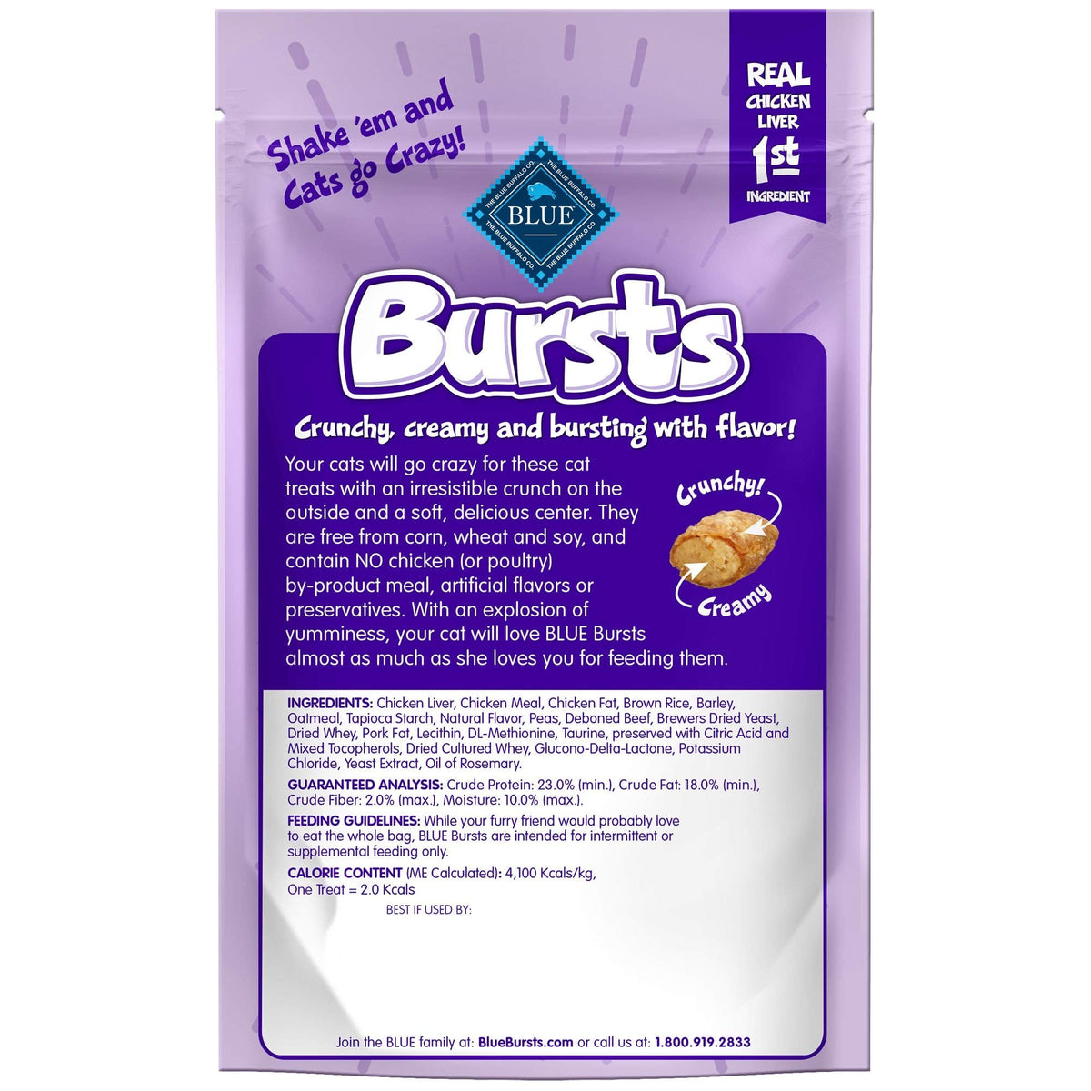 Blue Buffalo Bursts Seafood Crunchy & Creamy Cat Treats, 2 oz, 6 ct