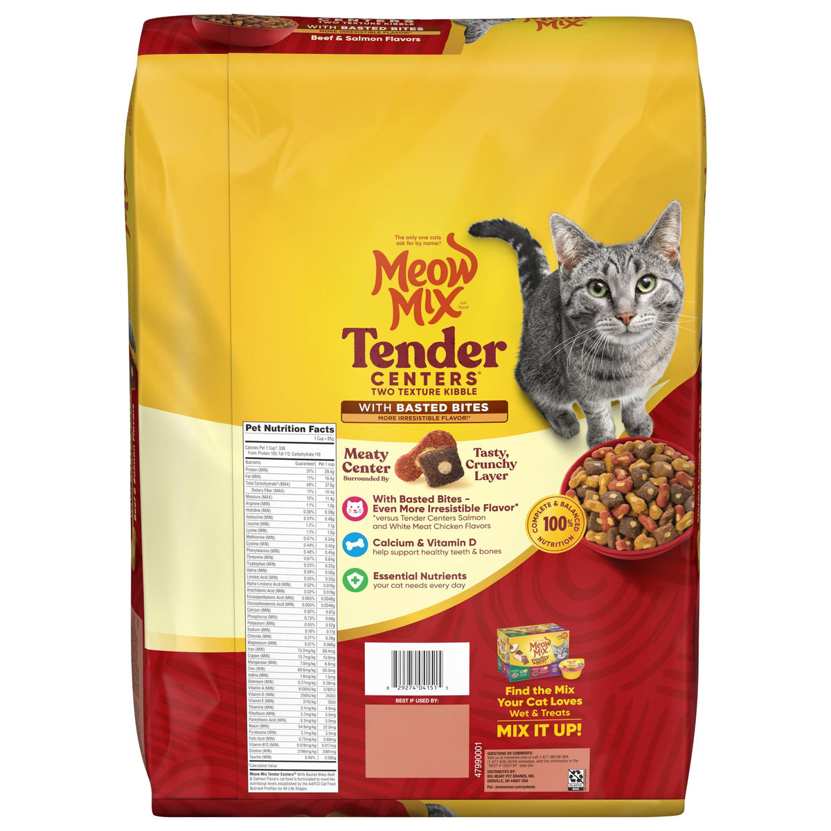 Meow Mix Tender Centers, Dry Cat Food, Salmon & Turkey Flavors, 4 Bags