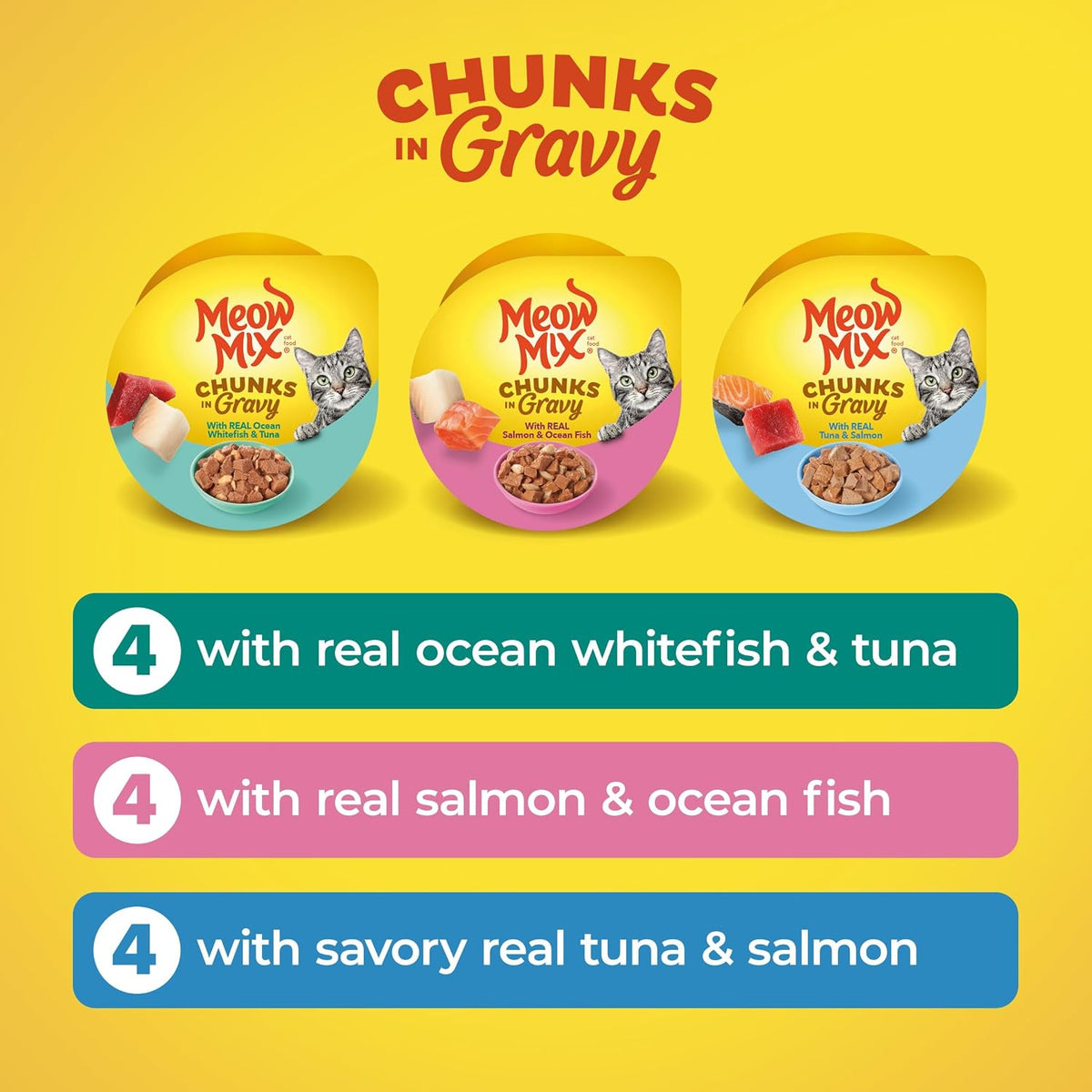 Meow Mix Seafood Favorites, Wet Food Variety Pack, 12 Cups