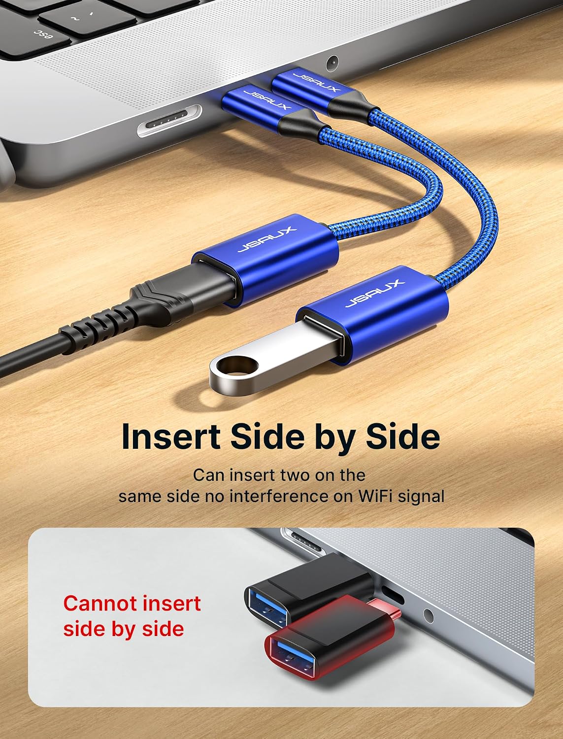 JSAUX USB C to USB 3.0 Adapter [2 Pack], USB C Male to USB Female OTG Cable Adapter Compatible with MacBook Pro/Air, iPhone 18 Pro Max/iPhone Duo‌/Air/17/16/15 Series, Samsung Galaxy S26/S25/S24/S23