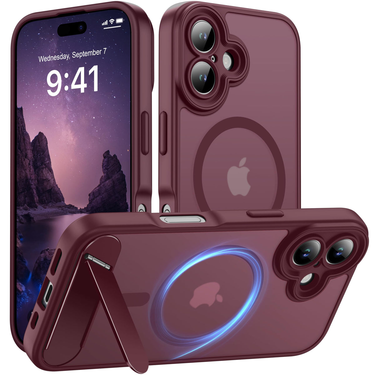 Magnetic Compatible with iPhone 16 Case, [Built-in Kickstand][Full Camera Protection][Compatible with MagSafe][Anti-Fingerprint] Shockproof Phone Case for iPhone 16 6.1",Brown