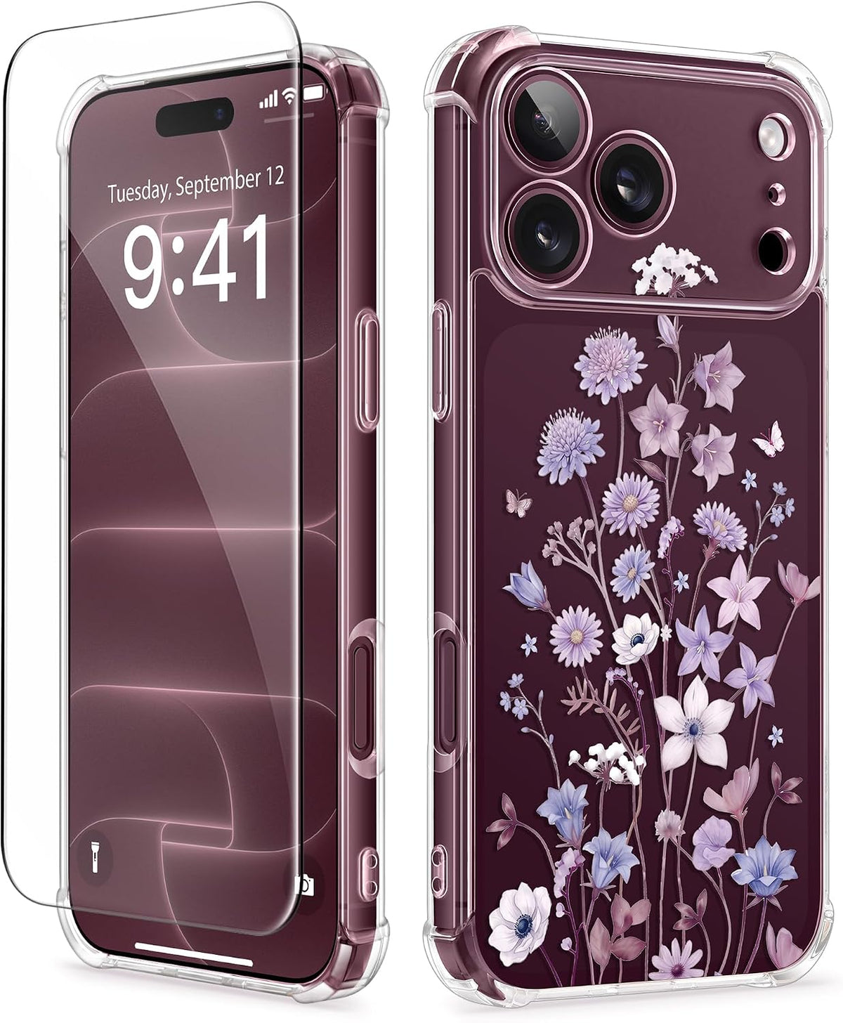 GVIEWIN for iPhone 17 Case Floral Clear Slim Women