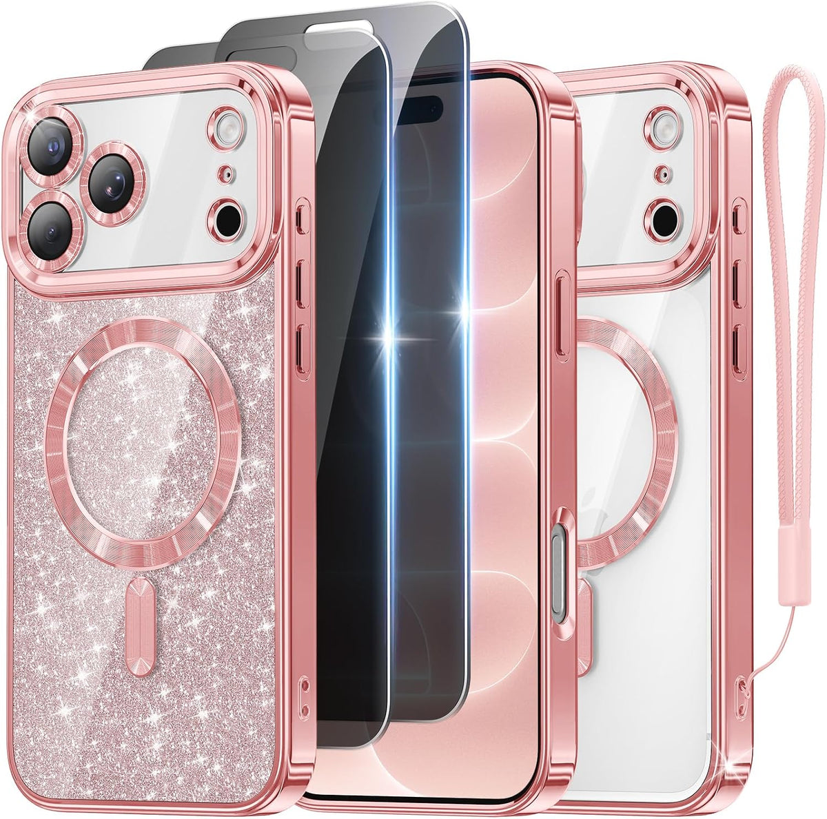 Meifigno for iPhone 16 Plus Case + HD & Privacy Tempered Glass, Hot Pink