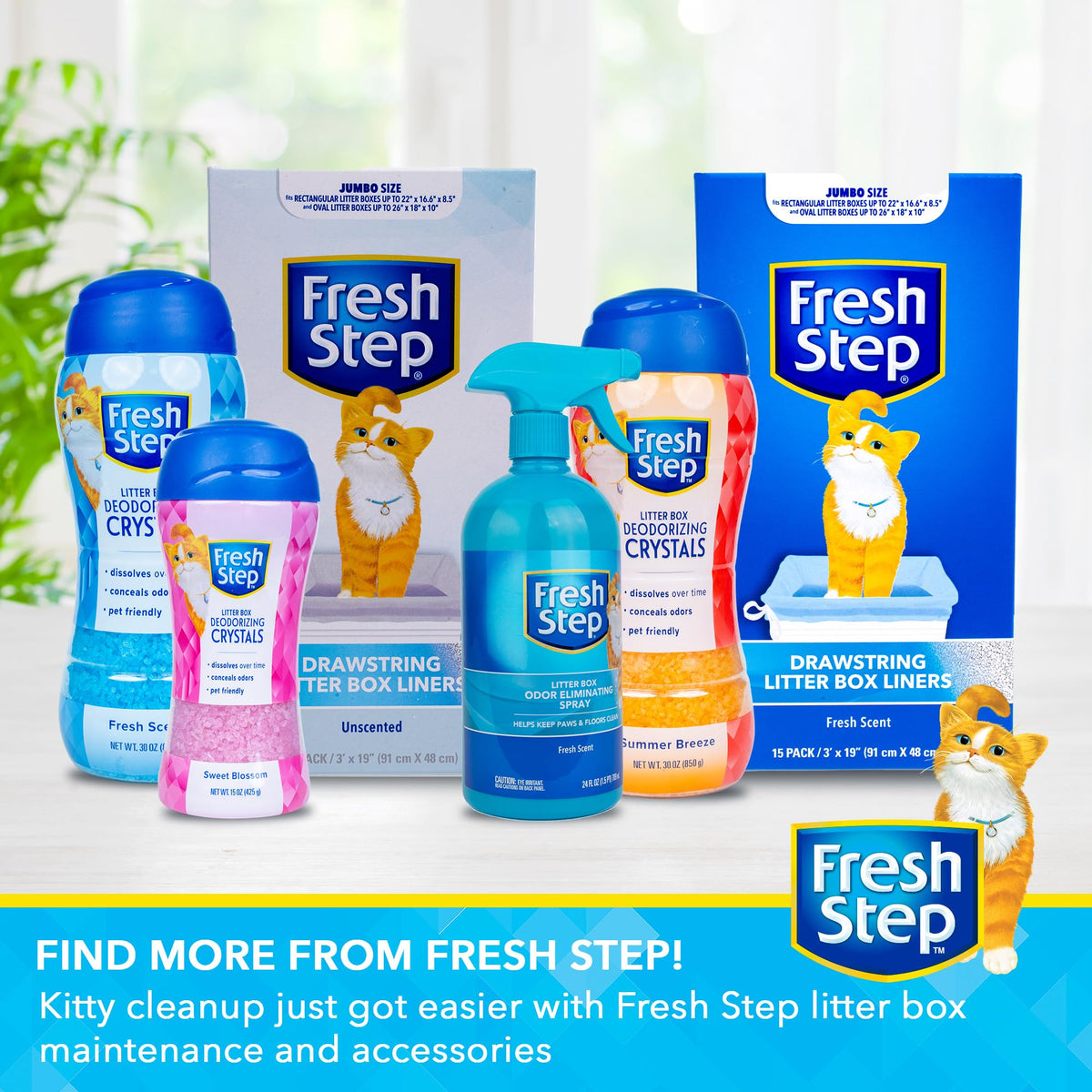 Fresh Step - Cat Litter Deodorizer, Litter Box Crystals, Fresh Scent, 15 oz