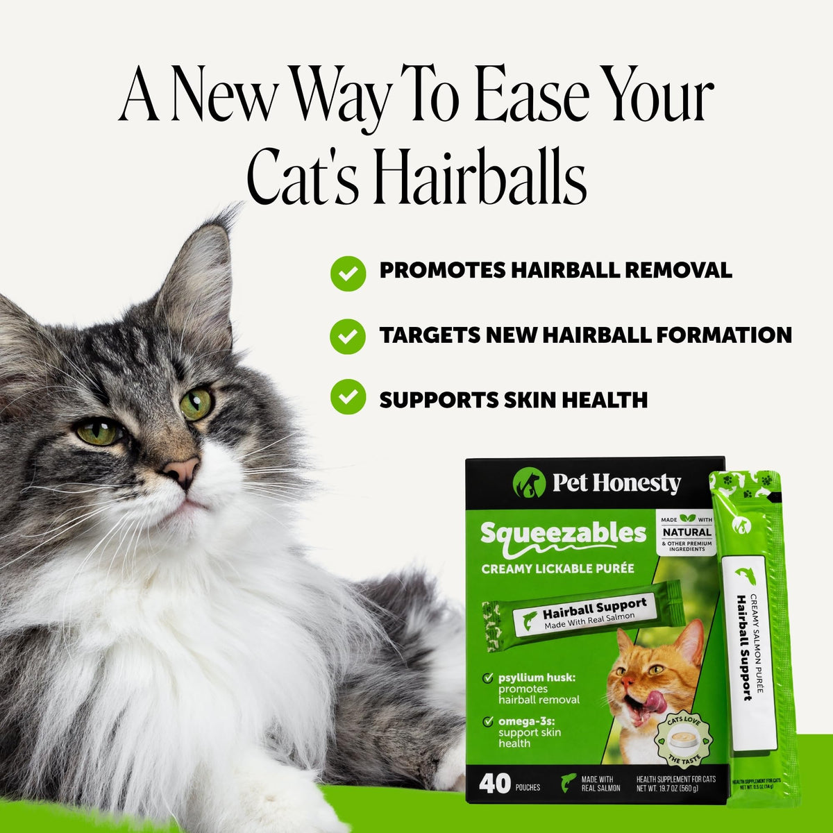 Pet Honesty Vet Backed Hairball Remedy Lickable Puree, Salmon, 20 Ct