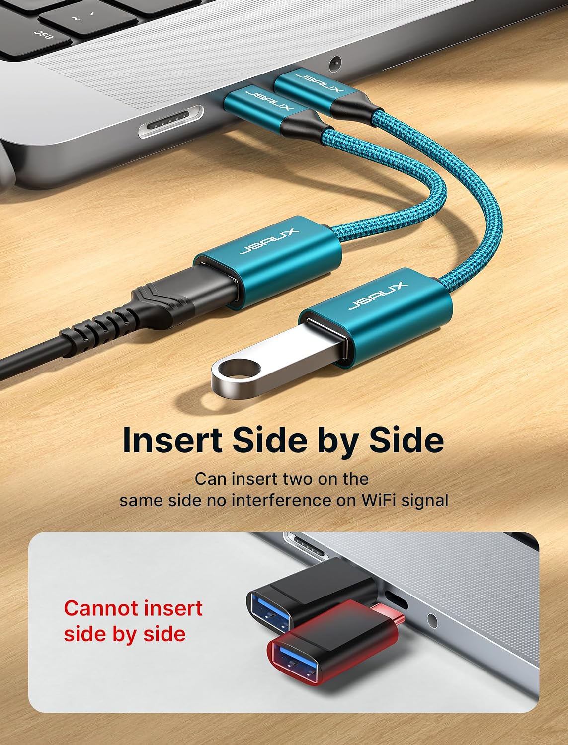 JSAUX USB C to USB 3.0 Adapter [2 Pack], USB C Male to USB Female OTG Cable Adapter Compatible with MacBook Pro/Air, iPhone 18 Pro Max/iPhone Duo‌/Air/17/16/15 Series, Samsung Galaxy S26/S25/S24/S23