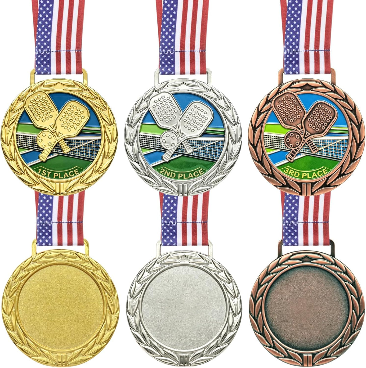 Donrime Pickleball Medals - 2.56 Inch 1st 2nd 3rd Place Award Medals with Ribbons Gold Silver Bronze Trophy for Kids Adults Award Prize Gift