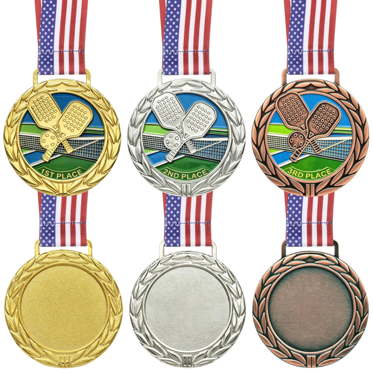 Donrime Pickleball Medals - 2.56 Inch 1st 2nd 3rd Place Award Medals with Ribbons Gold Silver Bronze Trophy for Kids Adults Award Prize Gift