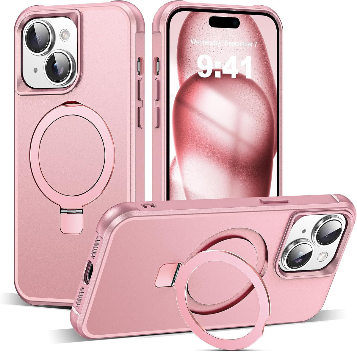 SKYLMW Compatible with iPhone 16 Pro Max Case with Stand,Rose