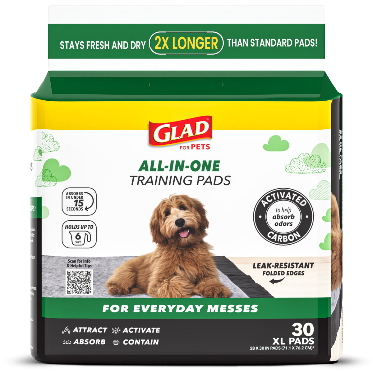 Glad for Pets, Activated Carbon, Large Puppy Pads, Dog Pee Pads, 150 Count