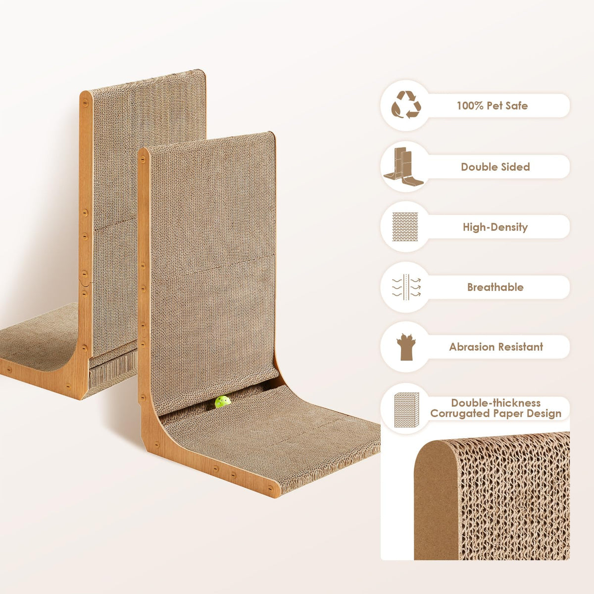 EHEYCIGA Cardboard Cat Scratcher for Indoor Cats, 26.8 Inch, Brown