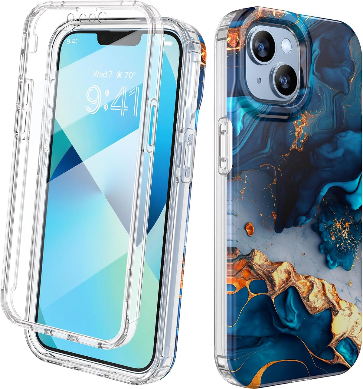 Diaclara Designed for iPhone 15 Plus Case 6.7 Inch, Full-Body Clear Bumper Cases w/Built-in Screen Protector, 360 Protective Rugged Case + Glass Camera Lens Protector,Mint Green