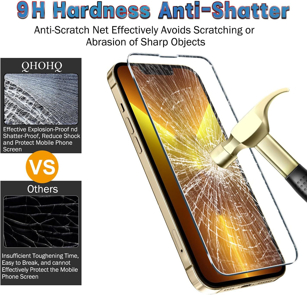 QHOHQ 3 Pack Screen Protector for iPhone 13 Pro 6.1 Inch with 3 Pack Tempered Glass Camera Lens Protector, Ultra HD, 9H Hardness, Scratch Resistant - Case Friendly [Not fit iPhone 13 Pro Max 6.7"]