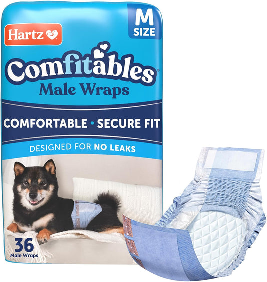 Hartz Comfitables Disposable Male Dog Wraps Stretchy Waistband, M 36 Count