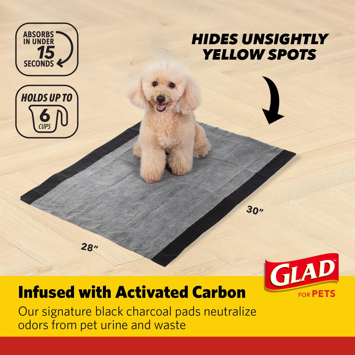 Glad for Pets, Activated Carbon, Large Puppy Pads, Dog Pee Pads, 150 Count