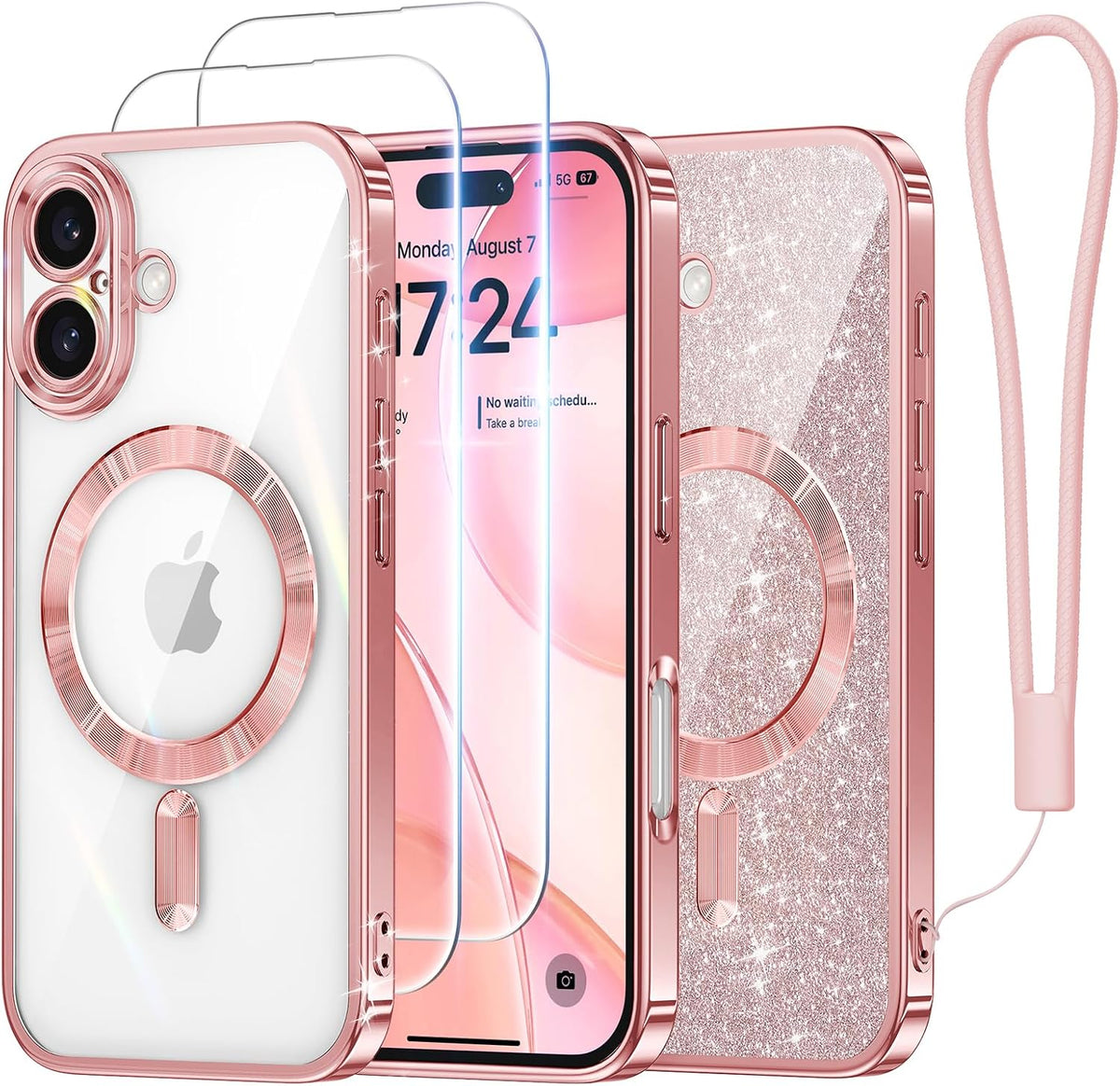Meifigno for iPhone 16 Plus Case + HD & Privacy Tempered Glass, Hot Pink