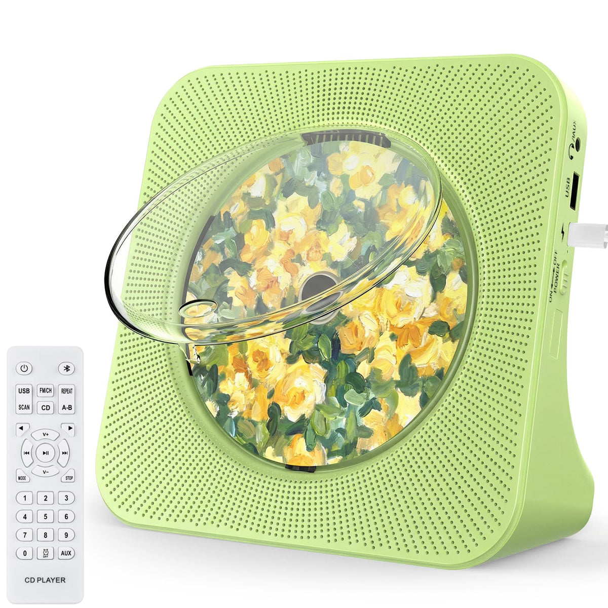 Portable CD Player with Bluetooth, Gueray Desktop CD Players for Home, Bulit-in Double HiFi Speakers, AUX&Headphone Jack, FM Radio Boombox with Remote Control, USB Port,LCD Display (White)