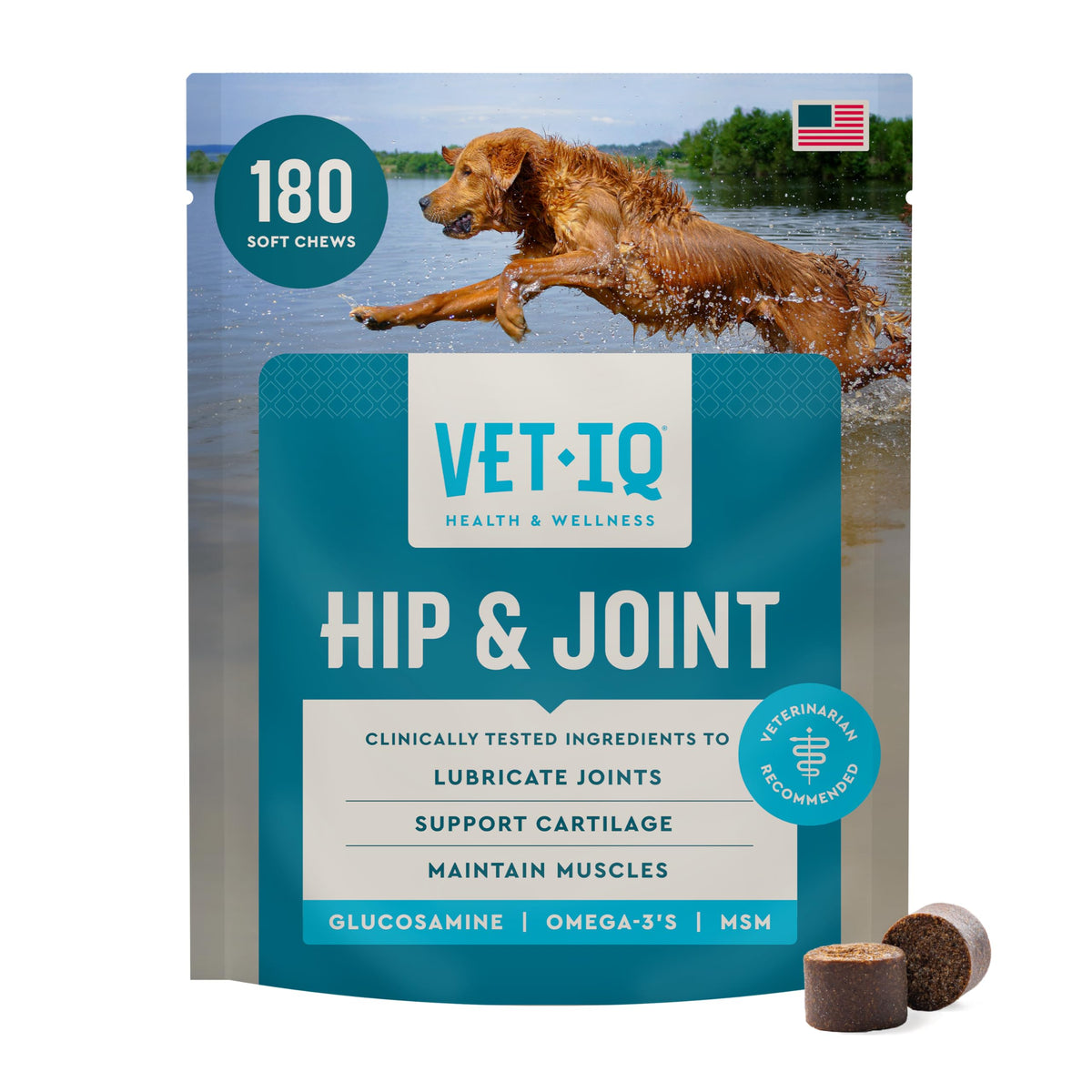 VetIQ Glucosamine Hip & Joint Chews for Dogs, MSM & Krill, 60 count