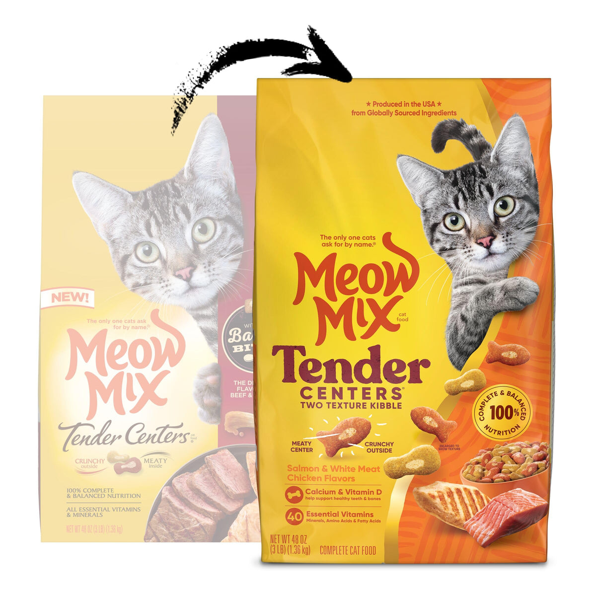 Meow Mix Tender Centers, Dry Cat Food, Salmon & Turkey Flavors, 4 Bags
