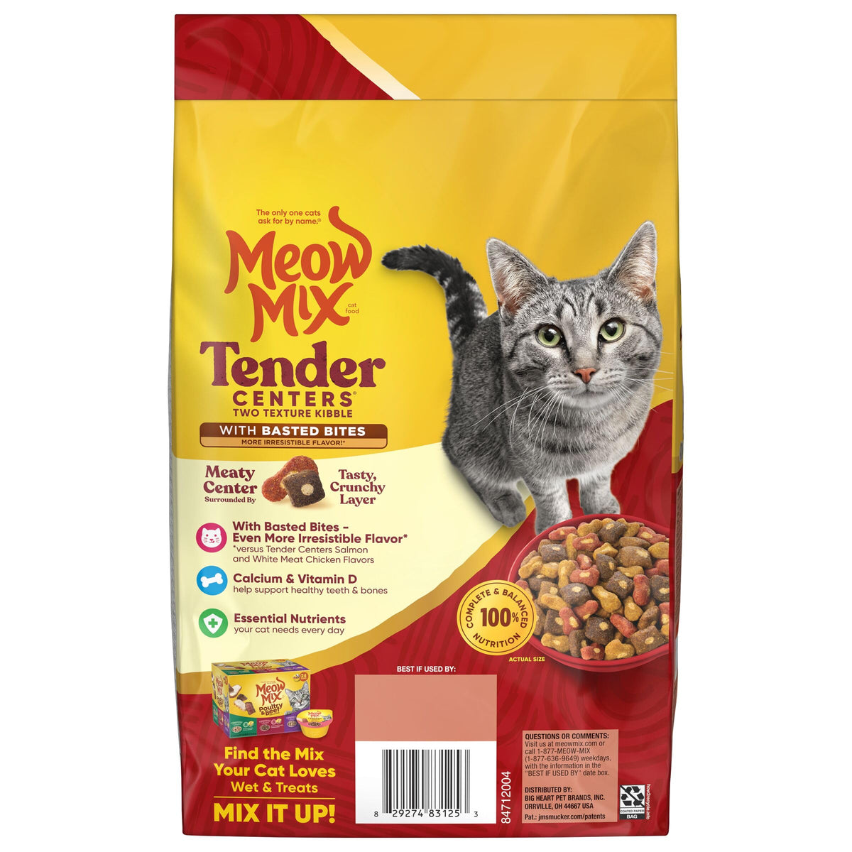 Meow Mix Tender Centers, Dry Cat Food, Salmon & Turkey Flavors, 4 Bags