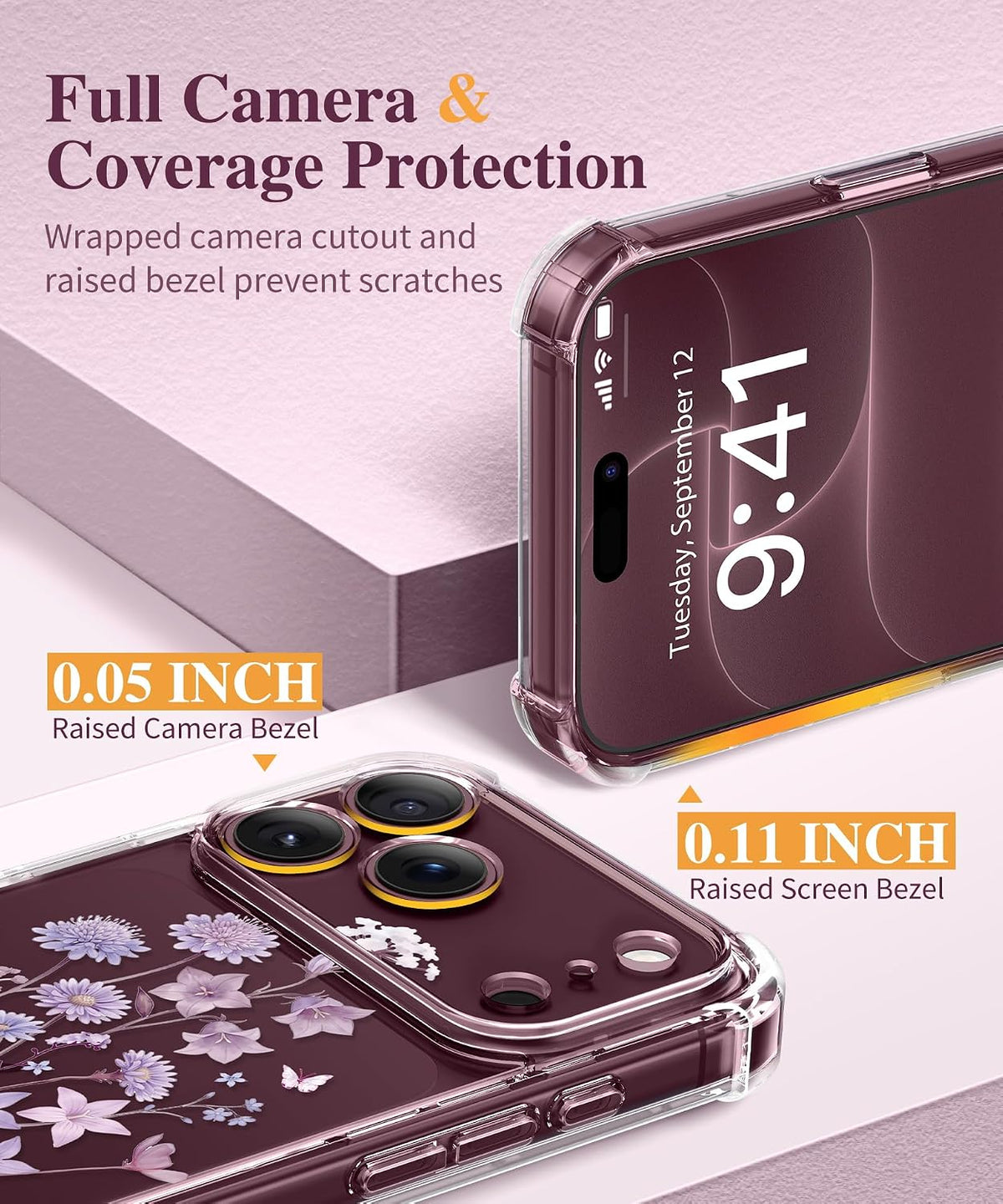 GVIEWIN for iPhone 17 Case Floral Clear Slim Women